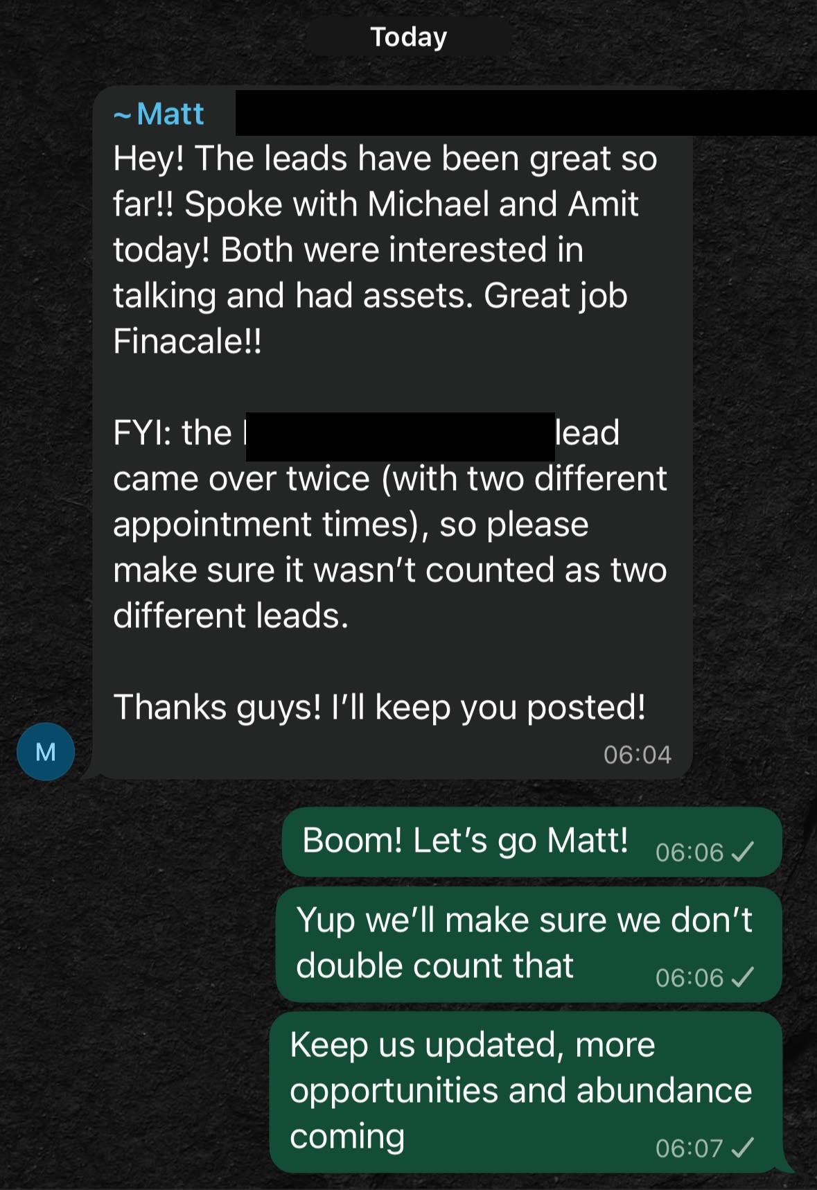 Advisor check-in message